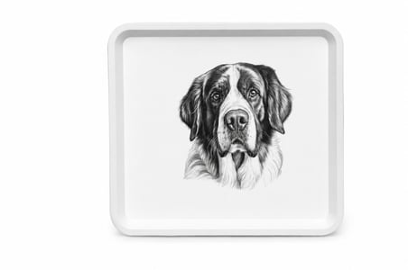 Köpek Desenli Kare Servis Tepsisi 32x32 cm | Dekoratif Sunum Tepsisi | Beyaz Servis Tepsisi