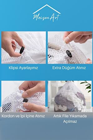 LBag | 3 Adet Çamaşır Yıkama Filesi İpli 40x60 Cm | Çorap Perde Filesi