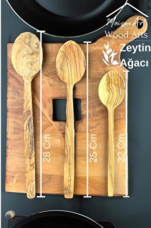 Zeytin Ağacı Kaşık Seti | 3 lü El Yapımı Ahşap Kaşık Doğal Ağaç Kaşık Seti