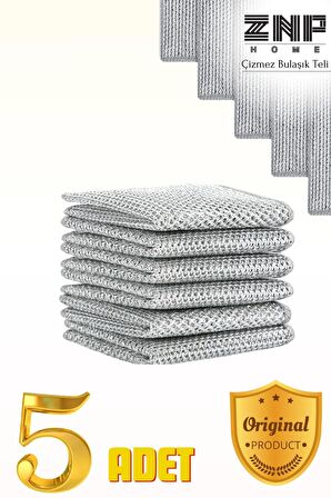 Dish | 5'li İnox Çift Katmanlı Çizmez Paslanmaz Yeni Nesil Çok Amaçlı Bulaşık Teli Çelik Ovalama Teli