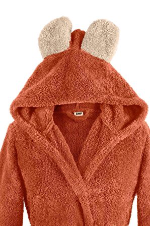 Fleece | Kapşonlu Wellsoft Peluş Sabahlık | Robdeşambr |  Bornoz Kiremit