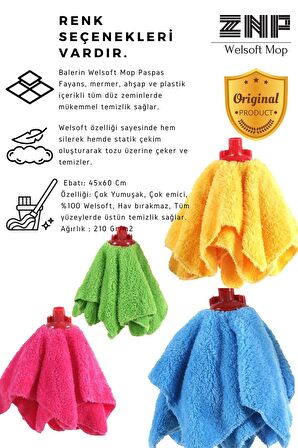 Welsoft Balerin Mop Yedek Başlıklı 2 Adet Yeşil Mop, Papas 45x60