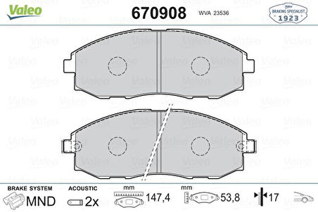 Hyundaı Ticarı On Fren Balatası Hyundaı Starex 2.5 97-02 - Valeo 670908