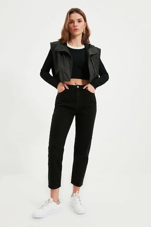 Çnr Kadın Yüksek Bel Mom Jeans Likralı Esnek Kot Pantolon Yeni Hsn
