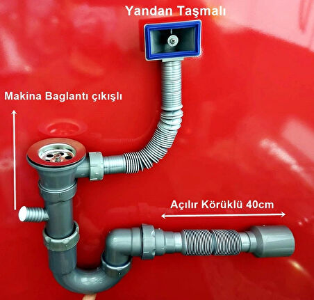 Yapıtaşı Yt78 Esli Üniversal Taşmalı Makina Çıkışlı Körüklü Mutfak Eviye Gider Sifonu Gri Renk