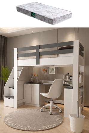 Rüzgar Ranza – Çalışma Masalı, Kitaplıklı ve Dolaplı Ranza - 1 Adet Comfort Yatak