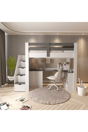 Rüzgar Ranza – Çalışma Masalı, Kitaplıklı ve Dolaplı Ranza - 1 Adet Comfort Yatak