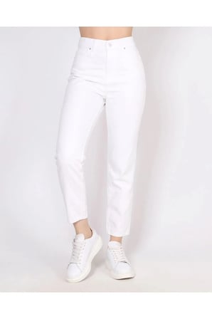 Beyaz Çnr Kadın Yüksek Bel Mom Jeans Likralı Esnek Kot Pantolon Yeni Hsn-1