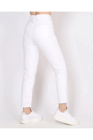 Beyaz Çnr Kadın Yüksek Bel Mom Jeans Likralı Esnek Kot Pantolon Yeni Hsn-1