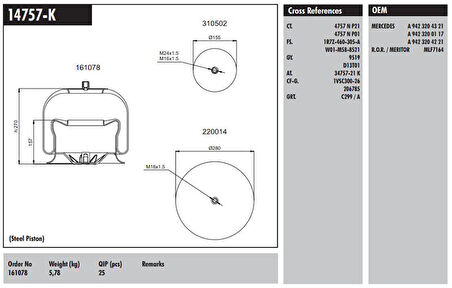 Dorse Truck Komple Metal Pistonlu Chrysler Mercedes Benz Ror Dorse - Connect MD 14757-K