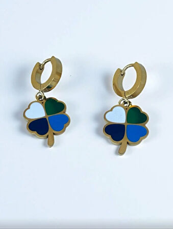 Altın Renk Yonca Figürlü  Küpe (Çift)