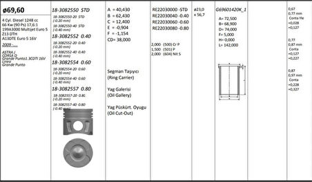 Opel Motor Piston+segmanı (riken) Astra J Corsa D Grande Punto1.3cdtı 16v Linea Grande Punto 199a3000 Mul - Kingpiston 18-3082557-20