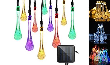 SGE TEKNOLOJİ GÜNEŞ ENERJİLİ SU DAMLASI 30 LED RGB ÇOK RENKLİ SOLAR BAHÇE AYDINLATMASI LED LAMBA SU DAMLASI