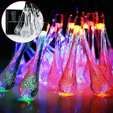 SGE TEKNOLOJİ GÜNEŞ ENERJİLİ SU DAMLASI 30 LED RGB ÇOK RENKLİ SOLAR BAHÇE AYDINLATMASI LED LAMBA SU DAMLASI