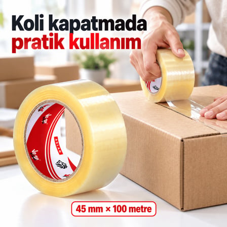Vege Aslan Koli Bandı 45 mm x 100 mt 12’li Paket – Sentetik Kauçuk Tutkallı