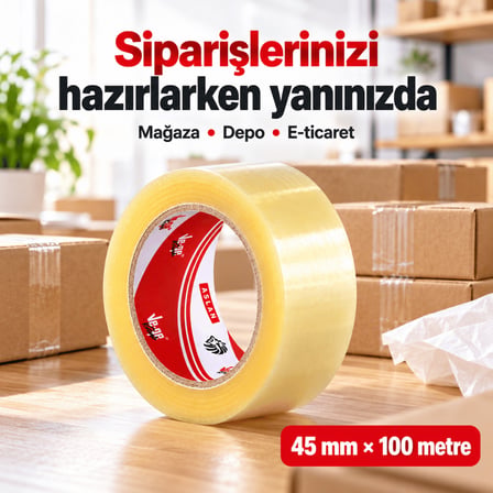 Vege Aslan Koli Bandı 45 mm x 100 mt 6’lı Paket – Sentetik Kauçuk Tutkallı