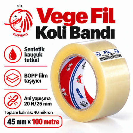 Vege Fil Koli Bandı 45 mm x 100 mt – Yüksek Yapışma Gücü