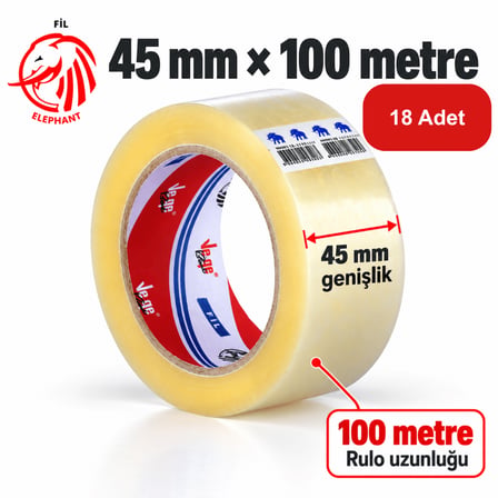 Vege Fil Koli Bandı 45 mm x 100 mt 18’li Paket – Yüksek Yapışma Gücü