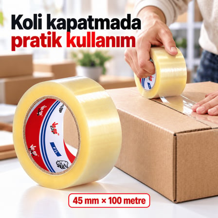 Vege Fil Koli Bandı 45 mm x 100 mt 6’lı Paket – Yüksek Yapışma Gücü