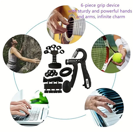 6 LI EL KOL BİLEK GÜÇLENDİRİCİ SET FİTNESS EL EGZERSİZİ KAVRAMA PARMAK TUTUCU BİLEK GÜÇLENDİRME