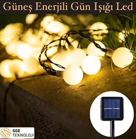 MİGHTY GÜNEŞ ENERJİLİ 5 METRE 20 LED SARI BAHÇE TERAS PARTİ BALKON SÜSÜ AYDINLATMA LAMBASI