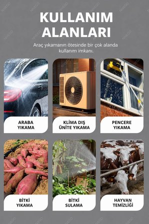 Nvg Yüksek Basınçlı Şarjlı Araç Yıkama Makinesi 260 watt 6 sı 1 Arada 57500mah batarya Köpük Hazneli Mikrofiber Bez Ve Sünger Hediyeli
