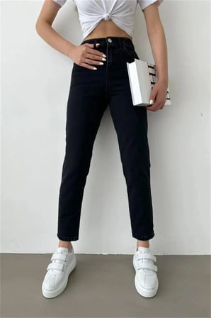Çnr Kadın Yüksek Bel Mom Jeans Likralı Esnek Kot Pantolon Yeni Hsn