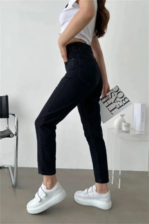 Çnr Kadın Yüksek Bel Mom Jeans Likralı Esnek Kot Pantolon Yeni Hsn