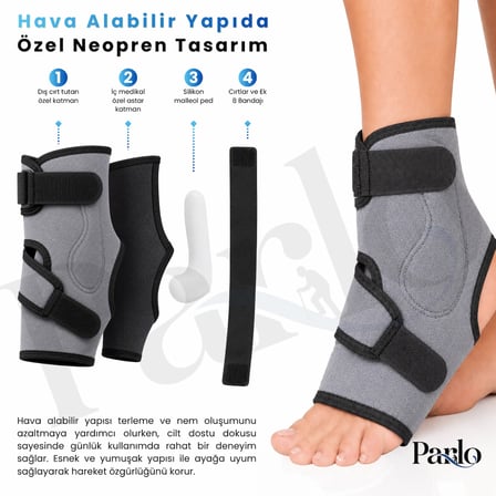 Malleol Destekli Ayak Bilekliği 2'li Set Ek 8 Bandajlı Ayarlanabilir Neopren Ayak Bileği Desteği