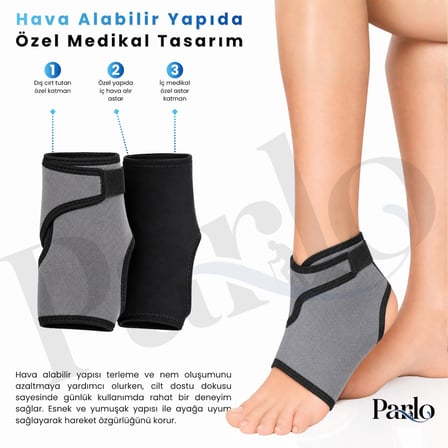 Gri Kısa Ayak Bilekliği 2'li Set Ayarlanabilir Hava Alabilen Ayak Bileği Desteği
