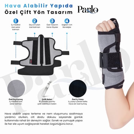 Başparmak Destekli El Bilek Ateli Metal Destekli Ayarlanabilir Ortopedik Bileklik 