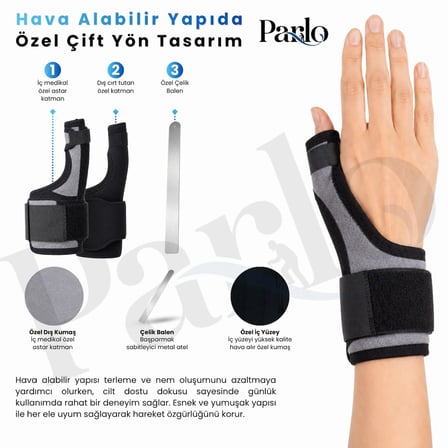 Başparmak Destekli De Quervain Ateli Metal Destekli Ayarlanabilir Başparmak ve El Bileği Ateli