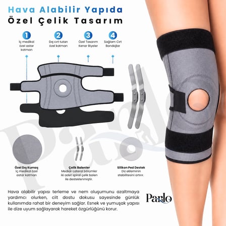 Çelik Menteşeli ve Patella Destekli Dizlik Ayarlanabilir Ortopedik Diz Desteği – Neopren Dizlik