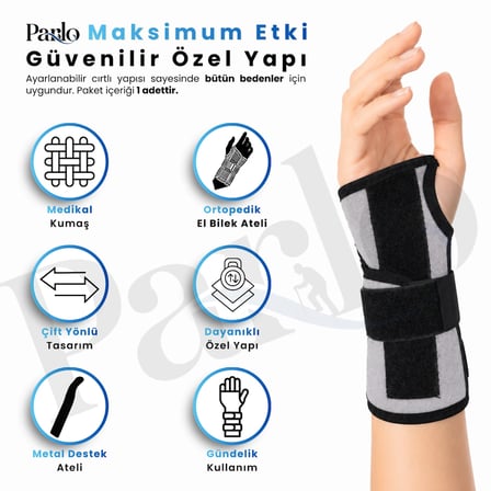 Metal Destekli El Bilek Ateli Ayarlanabilir Çift Yönlü Ortopedik Bilek Desteği