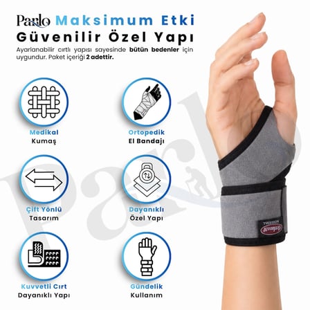 El Bilekliği Wristband 2'li Set Ayarlanabilir Cırtlı Neopren El Bilek Destek Bandajı