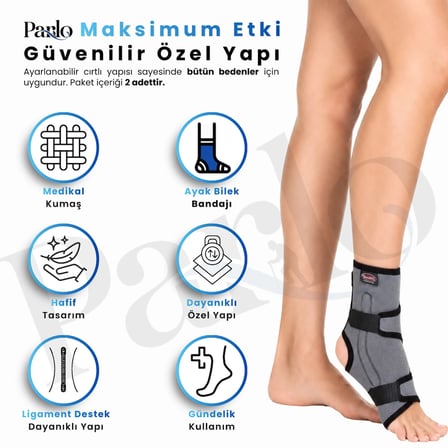 Ligament Destekli Ayak Bilekliği 2'li Set Ek 8 Bandajlı Ayarlanabilir Neopren Ayak Bileği Desteği