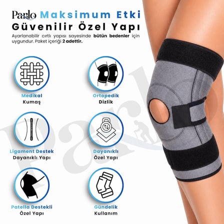 Ligament ve Patella Destekli Dizlik 1 Çift Ayarlanabilir Spiral Balenli Ortopedik Diz Desteği