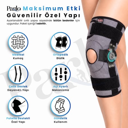 Açı Ayarlı ve Patella Destekli Dizlik Fleksiyon Ekstansiyon Kontrollü Ortopedik Diz Desteği