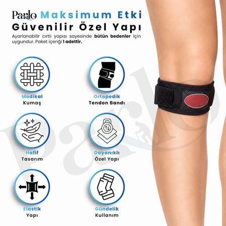 Ortopedik Tendon Bandı Ayarlanabilir Silikon Pedli Diz Altı Destek Bandı