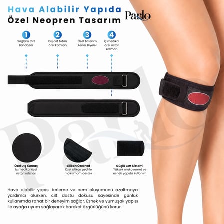 Ortopedik Tendon Bandı Ayarlanabilir Silikon Pedli Diz Altı Destek Bandı