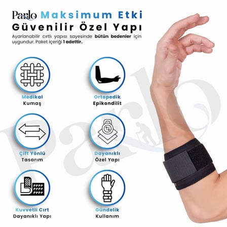 Epikondilit Bandı Ayarlanabilir Silikon Pedli Dirsek Destek Bandı