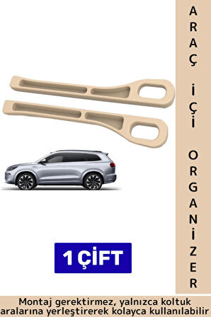 Dayanıklı Esnek Montaj Gerektirmez Telefon Anahtar Küçük Eşya Düzenleyici Araç İçi Organizer Krem