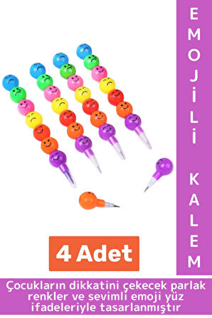 Eğlenceli Çocuk İlgi Çekici Okul Değiştirilebilir Uçlu Sevimli Emojili Yumurtlayan Kalem 4 Adet