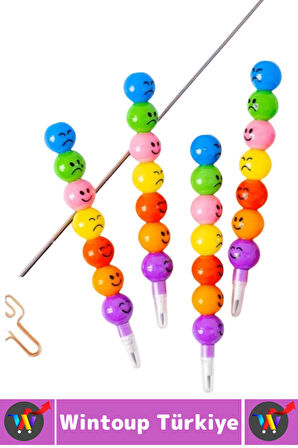 Eğlenceli Çocuk İlgi Çekici Okul Değiştirilebilir Uçlu Sevimli Emojili Yumurtlayan Kalem 4 Adet