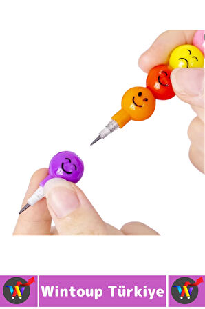 Eğlenceli Çocuk İlgi Çekici Okul Değiştirilebilir Uçlu Sevimli Emojili Yumurtlayan Kalem 4 Adet