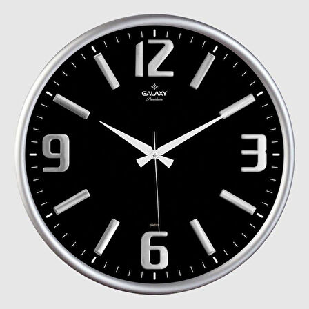 Galaxy Premium Serisi Metal Çerçeveli Kabartma Rakamlı Bombe Camlı 35 CM Duvar Saati Gri
