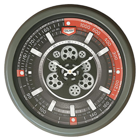 Galaxy Premium Sport Serisi Metal Çarklı Duvar Saati 60 CM Gri