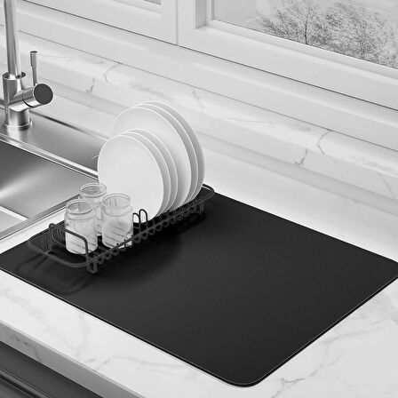 100 CM X 40 CM BULAŞIK KURUTMA ÖRTÜSÜ SİYAH TEZGAH ÜSTÜ BULAŞIK MATI BULAŞIKLIK