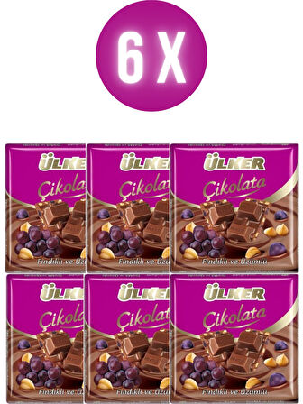 Ülker Kare Çikolata Üzümlü Fındıklı Sütlü 60 Gr x 6 Adet