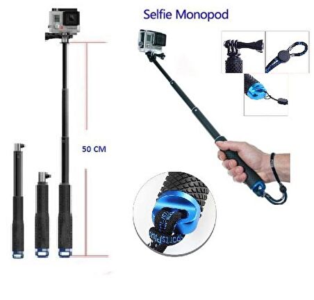 Eken Sjcam AEE GoPro Uyumlu Suya Dayanıklı 50 cm Uzayan Monopod